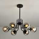 6 Light Glass Globe Sputnik Chandeliers Modern Matte Black Ceiling Light Fixture Semi Flush Mount Ceiling lamp for Living Room Dining Room Farmhouse Bedroom Kitchen