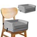 Ajustable Height Booster Seat Cushion for Dining Table with Safety Buckle, 16.1"x14.1"x7.8" Grey 2-Layer Foam Cushion with Hook & Loop Design Non-Slip Base Portable for Kitchen Chair & Trave