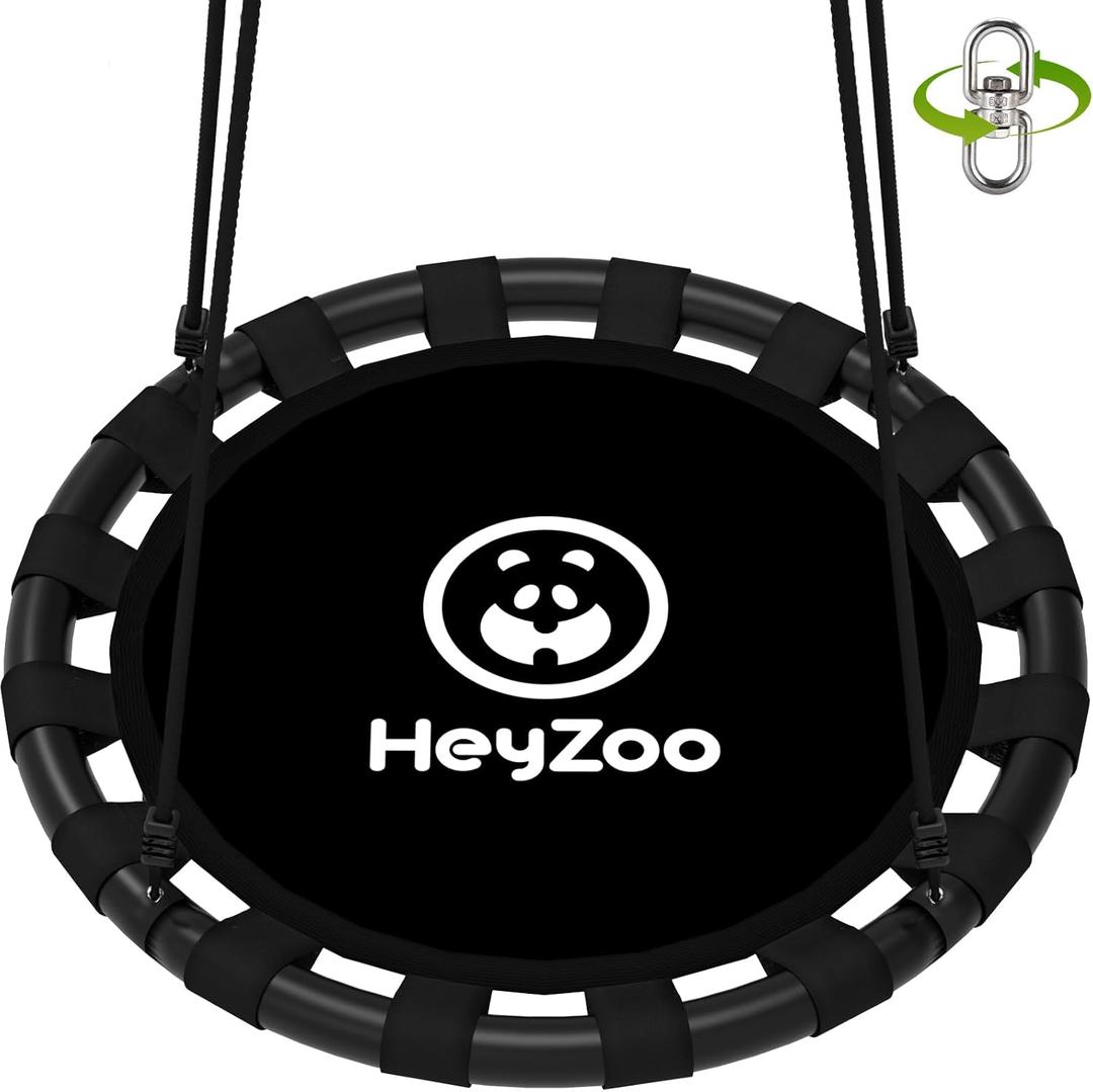 HeyZoo Saucer Swing, 48 Inch Larger Swing Sets for Backyard and Outdoor Playground, 900lbs Weight Capacity, with 360 Degree Swivel, Gifts for Kids and Family, Black