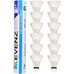 KEVENZ Goose Feather Badminton Shuttlecocks with Great Stability and Durability, High Speed Badminton Birdies (White, 12 Pack)