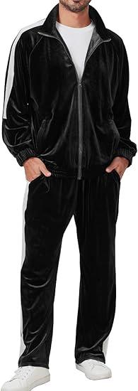 Mens Tracksuit 2 Piece Velour Sweatsuit for Men Casual Full Zip Jogging Suit Jacket Pants Set
  Dark Blue XL
