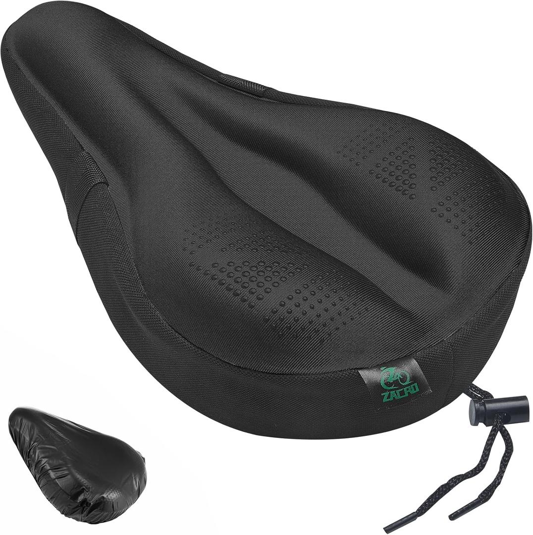 Zacro Bike Seat Cushion - Padded Gel Bike Seat Cover for Men & Women, Padding Bicycle Saddle fit with Peloton/Spin Stationary Exercise/Mountain Road Cycling Bike (Small, Black)
