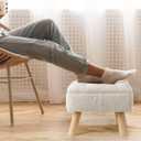 OGEMXU Storage Ottoman, Small Foot Stool Ottoman with Storage, Boucle Teddy Velvet Foot Rest with Padded Seat, Sturdy Wood Legs Stool for Living Room, Bedroom, Couch, Enterway (Cream)
