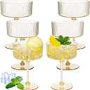 Jingmore 6 Pcs Ribbed Martini Glasses 10 oz Disposable Plastic Vintage Ribbed Coupe Glasses Unbreakable Dessert Parfait Glassware for Wedding Birthday Party Supplies (Gold)