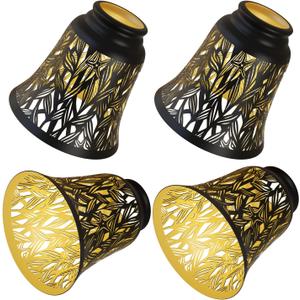 4 pack ceiling fan light covers- small lamp shades,mini lamp shades,metal lamp shade for pendant light shade, wall lamp, with 1-5/8" Fitter, 4-3/4" Height and 4-3/4" Diameter, black and gold colors.