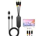 USB C to RCA Cable Adapter, 6Ft Wired Type-C to RCA Screen Mirroring with USB A&USB C(Charging),USB C Male to 3 RCA Male,Cast Phone Content to TV, Monitor,Projector,Car Screen