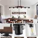 Dining Room Light Fixture Over Table, Farmhouse 6-Light Kitchen Island Lighting, Linear Black Chandelier with Clear Glass Shades, Modern Rustic Wood Pendant Kitchen Lights, with Adjustable Height