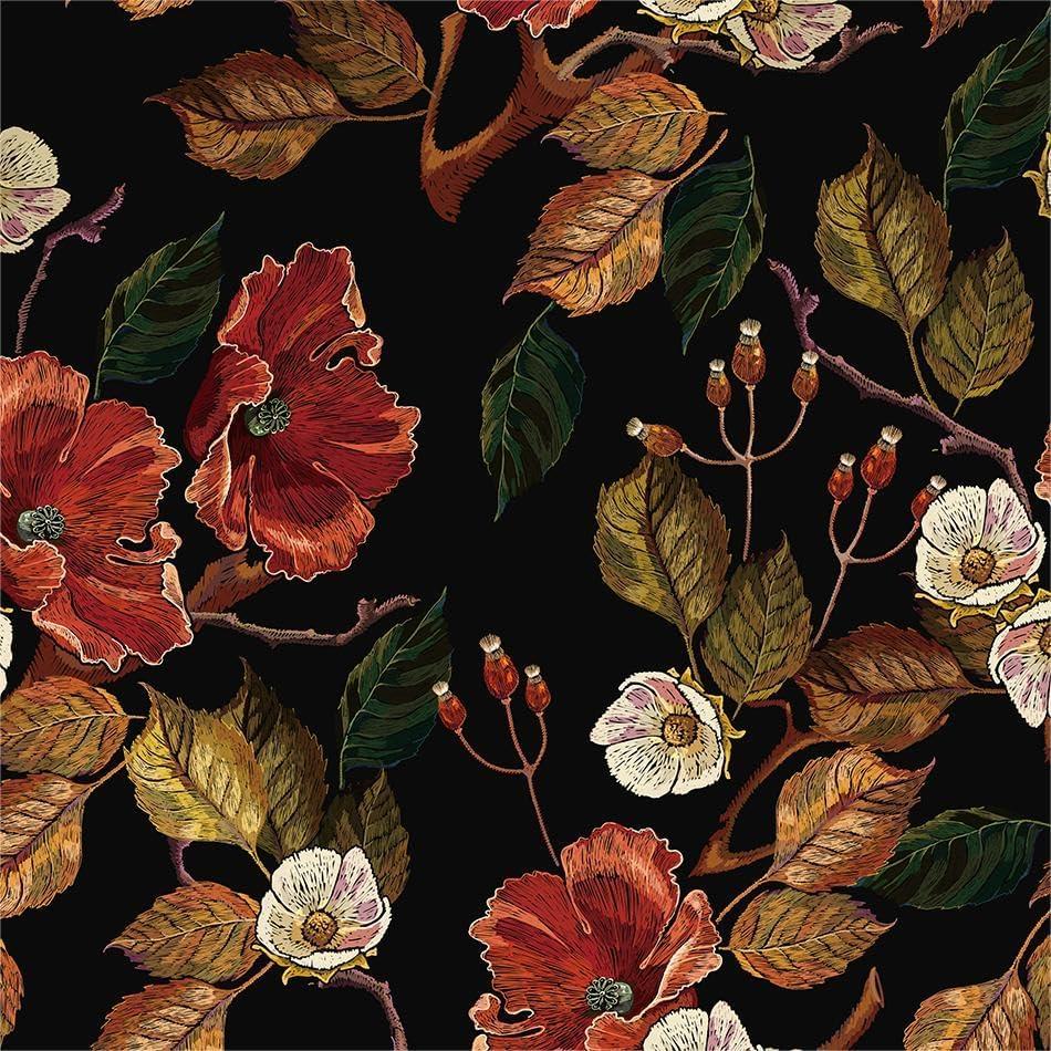 Vintage Dark Black Red Brown Floral Leaf Flowers Peel and Stick Wallpaper Contact Paper Vinyl Stick on Wall Paper for Bedroom Bathroom Kitchen Cabinet Renter Friendly (17.7" x 118")