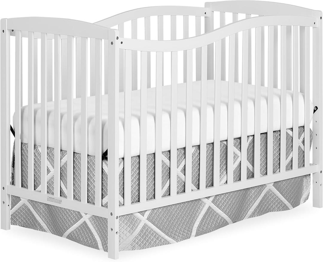 Dream On Me Chelsea 5-in-1 Convertible Full-Size Baby Crib in White, GreenGuard Gold & BSA, Pinewood, 4 Mattress Heights, Converts to Toddler, Day & Full-Size Bed, Modern Classic Nursery, 53"L x 29"W x 38"H