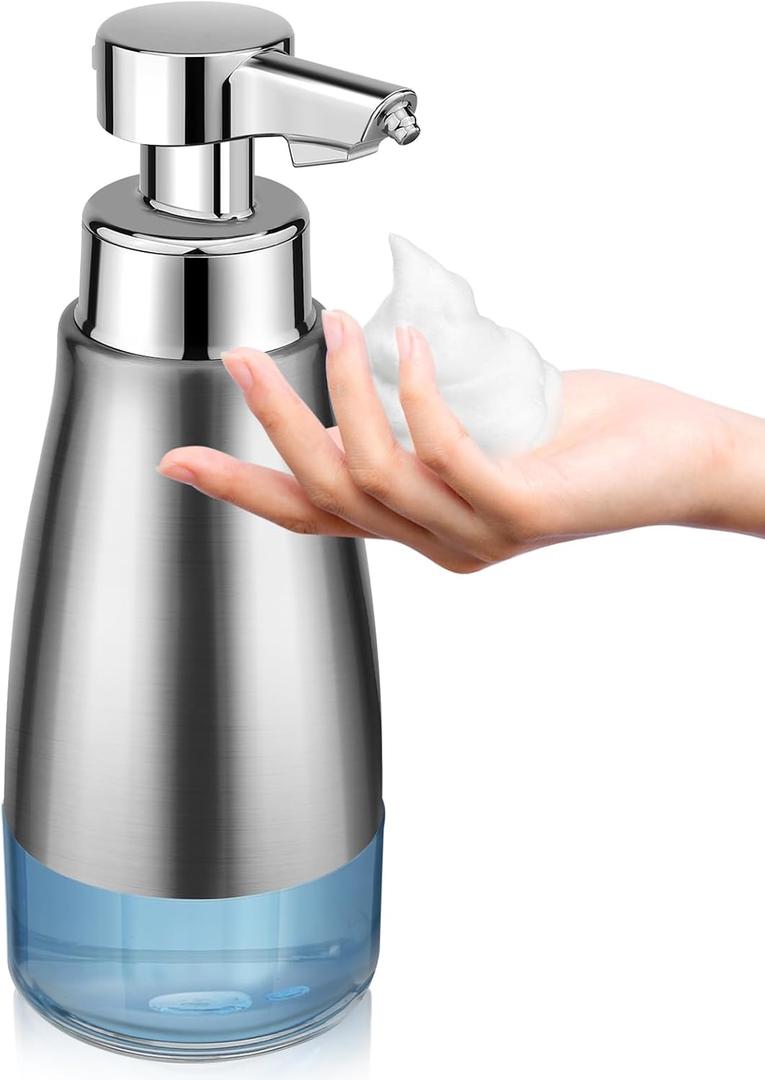 Automatic Foaming Soap Dispenser Touchless Stainless Steel Auto Foam Hand Soap Dispenser Hands Free Electric Refillable Silver for Bathroom Kitchen (Foam Silver)