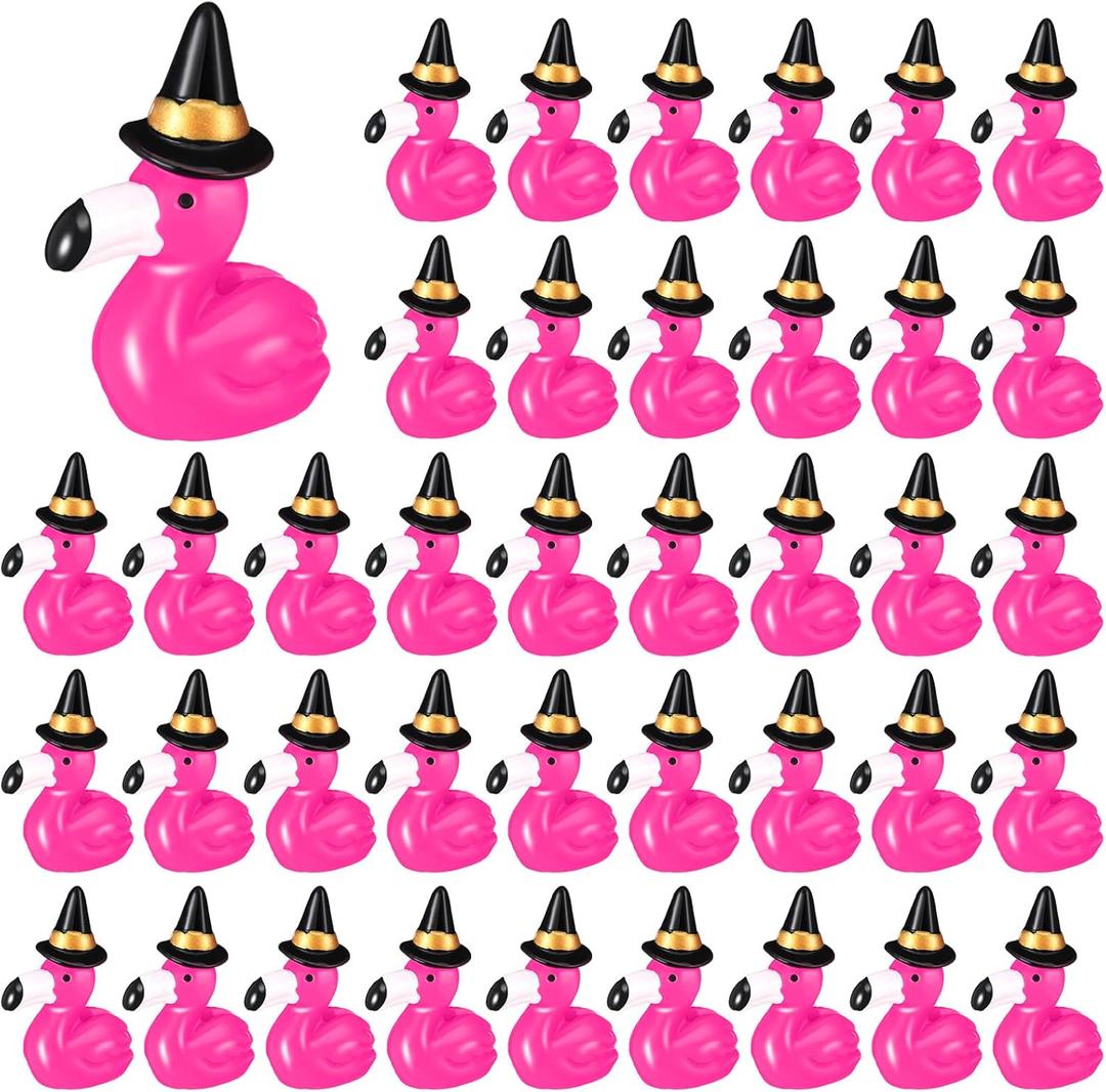 Soaoo 100 Pcs Mini Flamingo Resin Ducks Pink Tiny Flamingos to Hide Cute Miniature Figurines Bulk for Garden Lawn Decor DIY Craft Dollhouse Micro Landscape Aquarium Ornaments Party Gifts(Mage Hat)