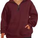 TAKEYAL Plus Size Sweatshirts for Women Pockets Half Zip Pullover Long Sleeve Oversized Drop Shoulder Y2K Clothes (3X, 1-wine Red)