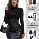 Avidlove Long Sleeve Bodysuit for Women Turtleneck Sheer Mesh Bodysuit Geo Print Leotards, X-Large, Zebra Print 