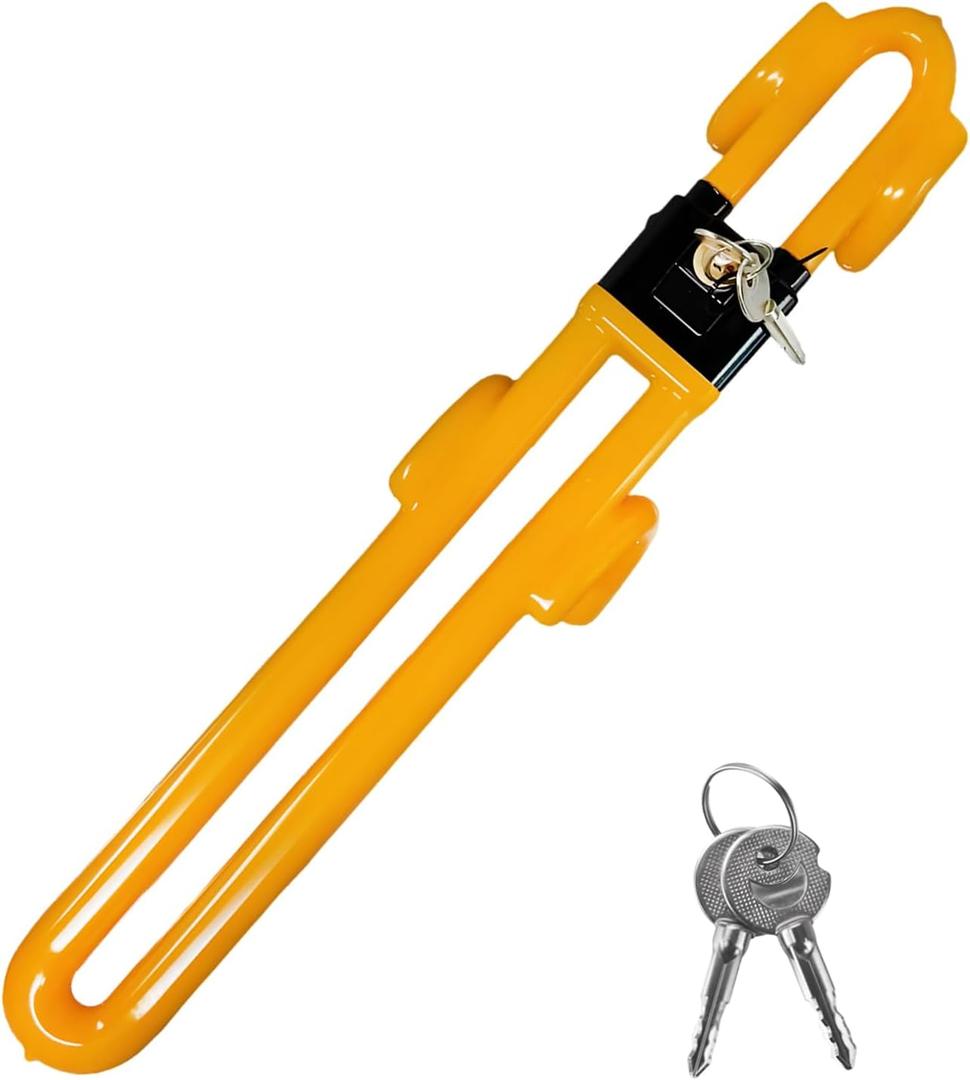 Steering Wheel Lock, Heavy Duty Anti-Theft Car Device Wheel Lock with 2 Keys, Adjustable Steering Wheel Locking Gear Great Deterrent for Vehicle Security, Car Accessories (Yellow)