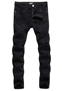 ZLZ Slim Fit Biker Jeans, Men's Super Comfy Stretch Skinny Biker Denim Jeans Pants (34, Black01)