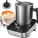 4-in-1 Electric Milk Frother and Steamer, Large 13.5oz Stainless Steel Pitcher, Hot & Cold Foam Maker and Milk Warmer for Lattes, Cappuccinos, Macchiato,Hot Chocolate, Dishwasher Safe (Silver/Black)