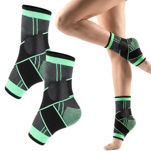 2pcs Green Ankle Brace for Kids, Adjustable Compression Ankle Sleeves for Children Sports, Running, Dance, Fitness, Breathable Polyester Fiber Support (Small)
