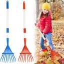 2PCS Kids Rakes for Leaves, 28" Child Size Garden Yard Rake Childrens Lawn Rake Toddler Leaf Rakes Blue Red Metal Head with Detachable Hardwood Handle Great Gardening Tools for Boy Girl
