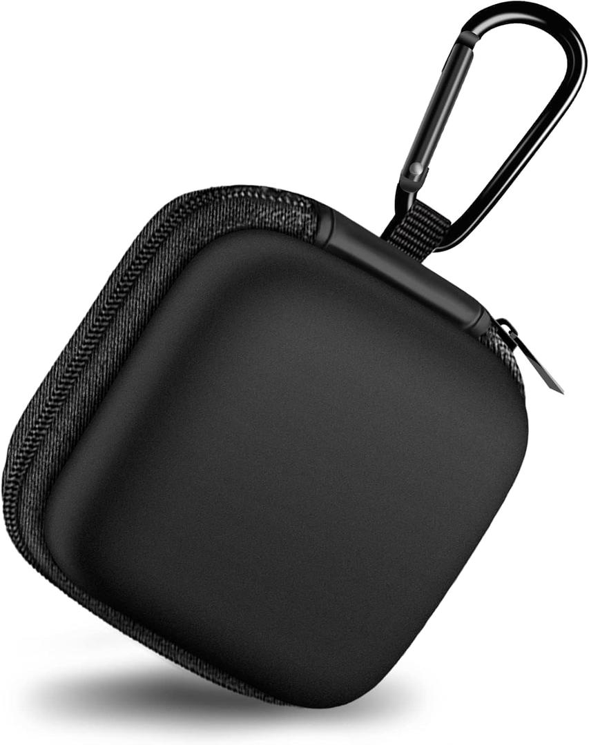 Square Earbud Case Portable EVA Storage Bag Cell Phone Accessories Organizer with Carabiner for Wired/Wireless Earphone, Earbud, Earpieces, SD Memory Card, Camera Chips, Tech Pouch, Black