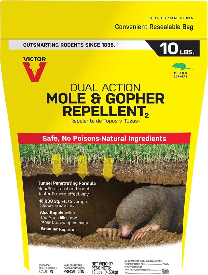 Victor Mole and Gopher Repellent - Repels Mole, Gopher, Vole, and Other Burrowing Animals - Repel Rodents Outdoors - M7002-2 - 10 lb Bag