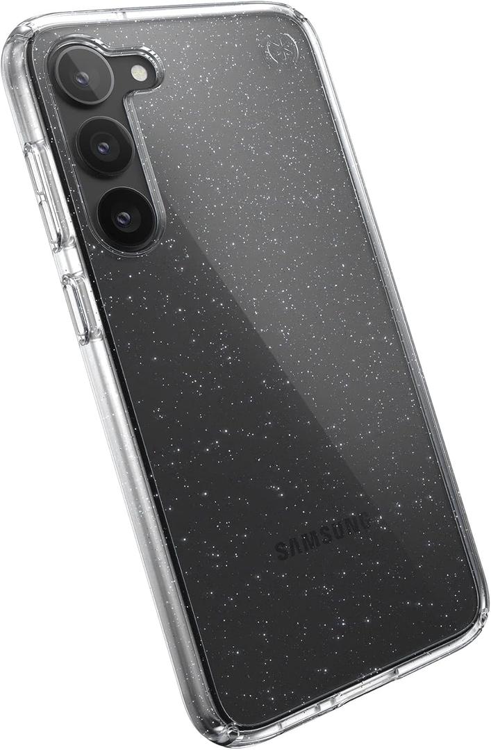 Speck Products Presidio Perfect Glitter Case Fits Samsung Galaxy S23+, Clear with Platinum Glitter