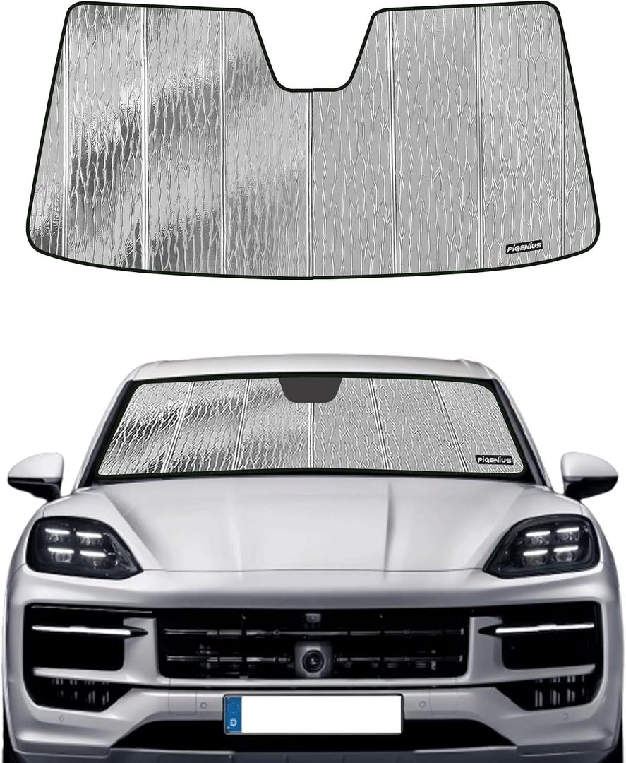 Pigenius Windshield Sunshade for Porsche Cayenne 2019-2026, Reversible Silver/Black