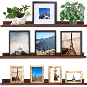 MBYD Floating Shelves 3 Same Dimensions, 48 Inch Deep Walnut Solid Wooden Shelves for Wall, Wall Mount Picture Ledge Shelf, Hanging Photo Display Shelf for Bedroom, Kitchen, Office, Living Room, Set of 3 48 in