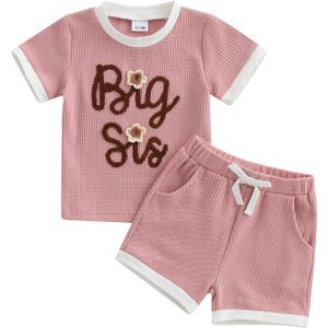 Toddler Baby Girl Clothes Floral Infant Summer Shirt Shorts Set Cute Big Sister Little Sister Matching Outfits (2-3T)