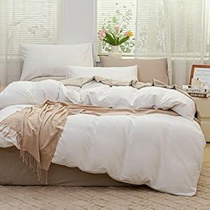 JELLYMONI 100% Washed Cotton Duvet Cover Set - 3 Pieces Cream White Ultra Soft Bedding Set with Zipper Closure. Solid Color Pattern Duvet Cover Cal King Size (No Comforter)