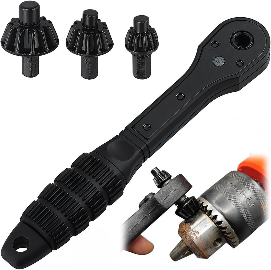 3 Models 2-in-1 Drill Chuck Ratchet Wrench, Drill Press Chuck Key - Universal Replacement Tool for Electric Drills & Power Tools with Extended Arm for Added Torque (All Size)