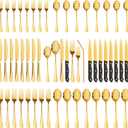 Astercook Silverware Set 48-Piece Gold Flatware Set with Steak Knives Food-Grade Stainless Steel Cutlery Set for 8 Mirror Polished Utensils Set Include Spoons and Forks for Home Kitchen Restaurant