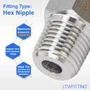 LTWFITTING Class 3000 Stainless Steel 316 Pipe Hex Nipple Fitting 1/8" Male NPT Air Fuel Water (Pack of 5)