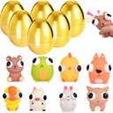 8 Pack Jumbo Golden Easter Eggs Fillers with Popping Eyes Fidget Toys, Squeeze Animals for Stress Relief, Easter Basket Stuffers & Easter Hunt Party Favors Classroom Prize Gifts for Kids