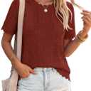 ZESICA Women's Summer Hollow Out Crochet Cover Ups 2026 Short Sleeve Crewneck Sweater Shirts Beach Vacation Outfits (M)