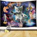 Viajar Cat Tapestry, Fantasy Universe Galaxy Space Funny Cool Cat Tapestry for Boys Kids, Starry Sky Nebula Galaxy Wall Decor Hilarious Cool Tapestries 60X40 Inch for Bedroom Living Room Dorm Room