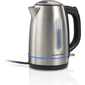 Hamilton Beach Electric Tea Kettle, Water Boiler & Heater, 1.7 Liter, Cordless Serving, 1500 Watts for Fast Boiling, Auto-Shutoff and Boil-Dry Protection, Stainless Steel with LED Light Ring 