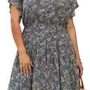 Nemidor Womens Casual Plus Size Summer Boho Chiffon Print Midi Skater Dress with Ruffle Sleeve NEM297 (20, Navy Yellow)