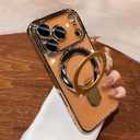 LXK Magnetic Invisible Stand for iPhone 17 Pro Max Case 6.9" Compatible with MagSafe, Military-Grade Protection, with Camera Protector, Clear Scratch-Resistant Back Cover for 17 ProMax, Gold