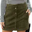 Meyeeka Women's Button Front Faux Suede High Waist A-line Mini Skirt with Pocket L Army Green