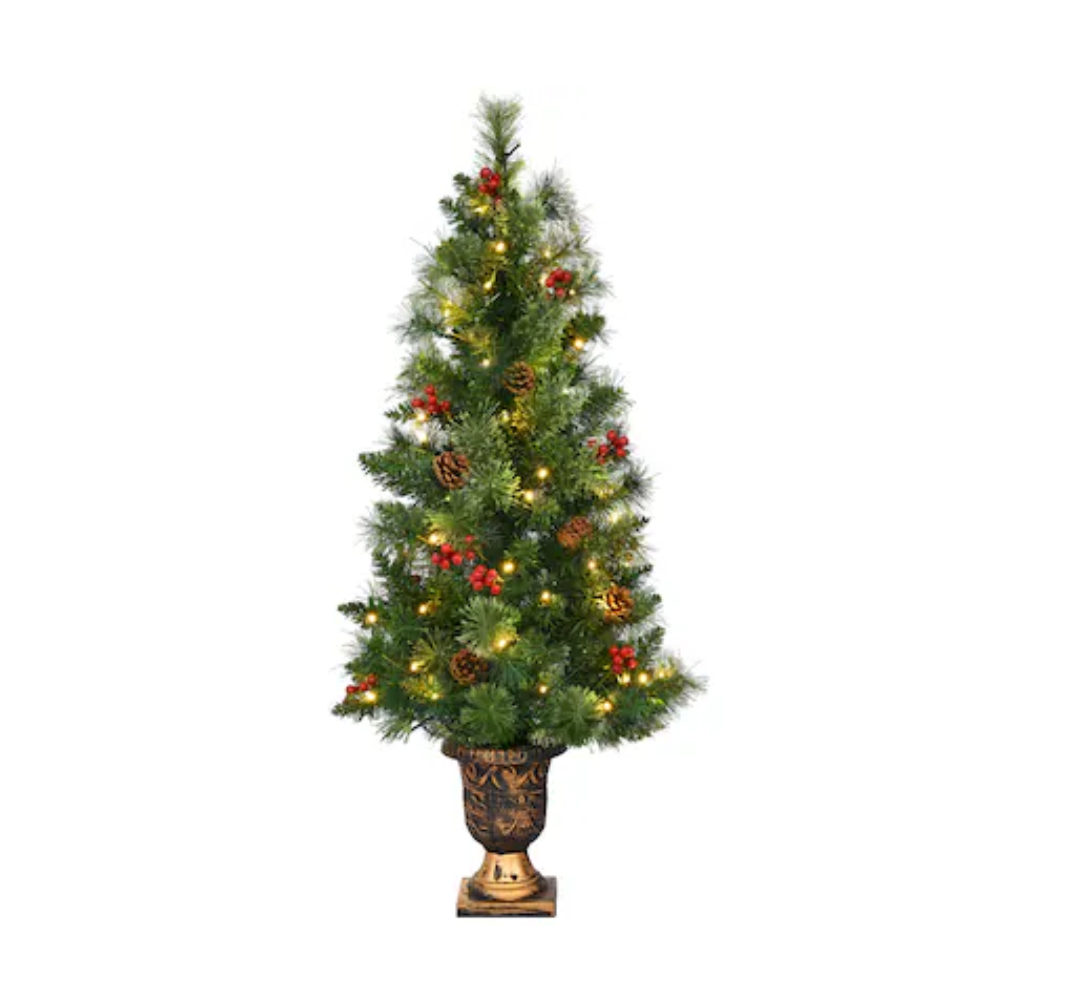 4-ft Pre-lit Slim Artificial Christmas Tree with White LED Lights