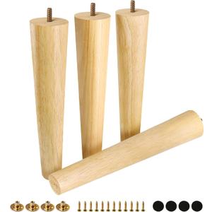 FoDau770 Rubber Wood Furniture Legs 12 Inches, Straight Tapered Wood Feet Mid Century Sofa Legs Set of 4, 5/16" UNC Furniture Feet Replacement Parts for Cabinet Couch Dresser Chair Ottoman Table