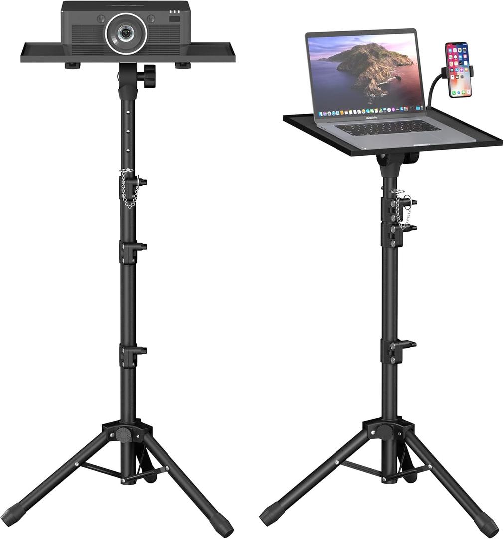 Projector Stand - Adjustable Height 22 to 63 Inches, Tripod for Laptop & Projector, Outdoor Movies (Black)