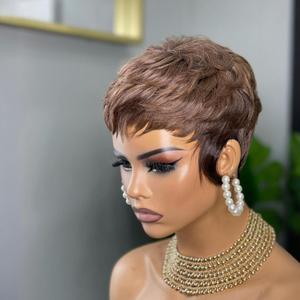 Pixie Cut Wig for Black Women - 4# Brown Short Layered Human Hair Wig - Full Machine Made Glueless (4#)