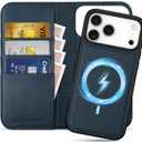 SHIELDON Detachable Wallet Case for iPhone 17 Pro Max 6.9" | Genuine Leather, Wireless Charging, RFID Blocking Credit Card Slot, Flip Magnetic Closure, Removable Shockproof Phone Cover - Navy Blue