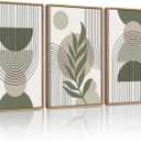 Drsoum 16x24in Large Boho Wall Art Green Sage Decor Framed Wood Modern Bohemian Abstract Geometry Canvas Prints Ready to Hang for Bedroom