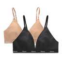 Hanes Women's Originals Triangle Bralette Pack, Breathable Stretch Cotton Bras, 2-Pack, Black/Deep Glow, Medium