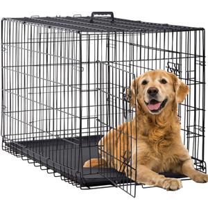 BestPet 42 Inch Dog Crates for Large Dogs Folding Metal Wire Crates Dog Kennels Outdoor and Indoor Pet Dog Cage Crate with Double-Door,Divider Panel, Removable Tray,Black