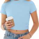 Girls' Cropped Tops Short Sleeve Shirts | Slim Fitted, Cute, Casual, Basic, Mock Neck, Workout, Tees, Size 5-16 Years