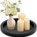 Round Decorative Tray for Coffee Dining Table Countertop Small Wooden Serving Trays Farmhouse Kitchen Home Living Room Decor and Bathroom Accessories Tray Black Rustic Wood Candle Centerpiece Trays (11")