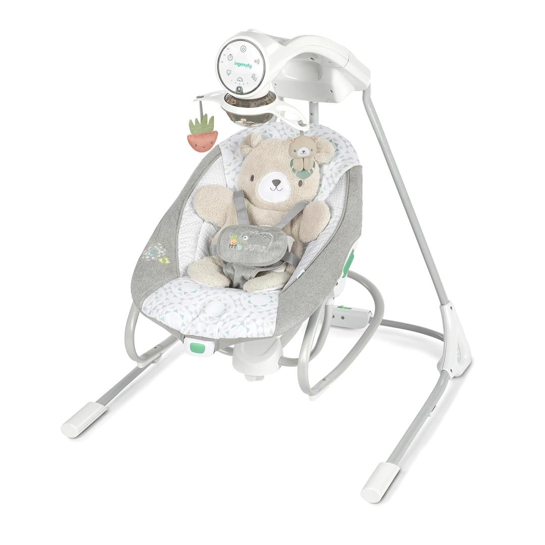 Ingenuity InLighten Soothing Swing & Rocker - Vibrating Swivel Infant Seat, Soothing Sounds, Lights - Nate